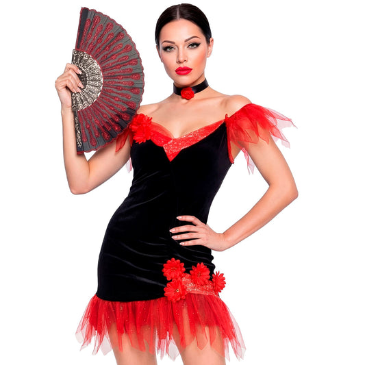 "SPANIERIN" (Kleid, Halsband mit Rose) – Vorderansicht