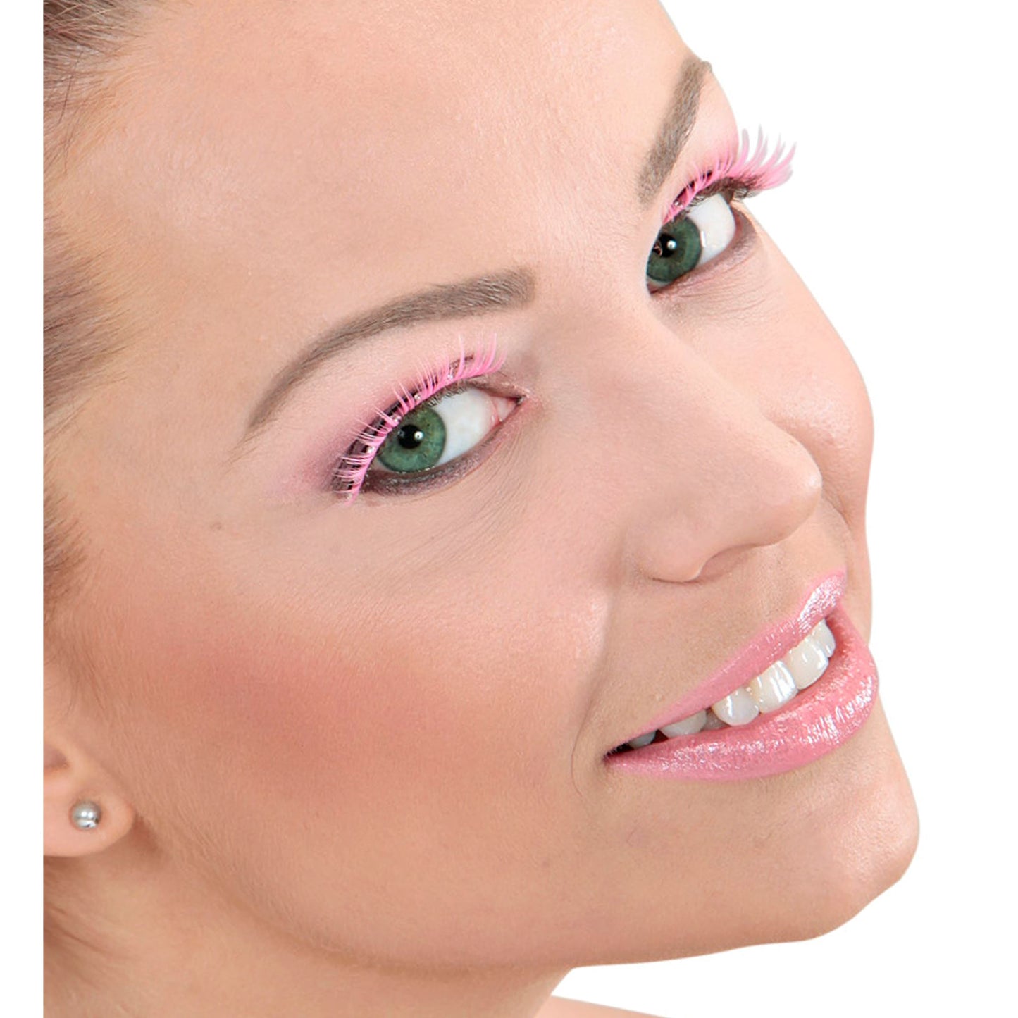 "SPITZ-WIMPERN ROSA MIT STRASS" inBox mit Klebstoff in Glasflasche – Ansicht 3