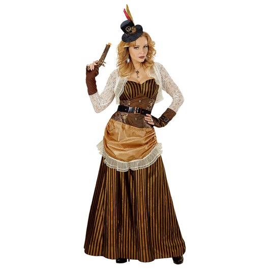 "STEAMPUNK" (Kleid, Gürtel, Minihut) – Vorderansicht