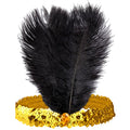 "STIRNBAND THE ROARING 20s AUS PAILLETTEN MIT 2 FEDERN & GOLDENEM EDELSTEIN" – Vorderansicht