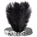 "STIRNBAND THE ROARING 20s AUS PAILLETTEN MIT 2 FEDERN & SILBERNEM EDELSTEIN" – Vorderansicht