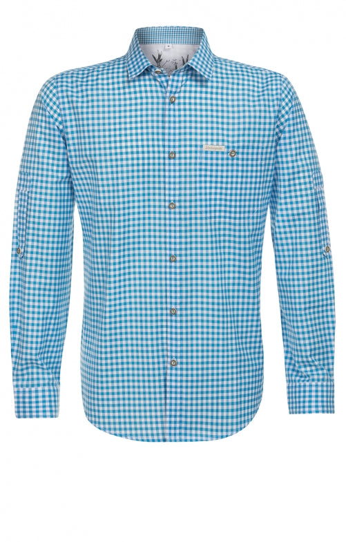 Trachtenhemd Stockerpoint Campos3 – Türkis, Langarm, Baumwolle - Fasnacht24.ch