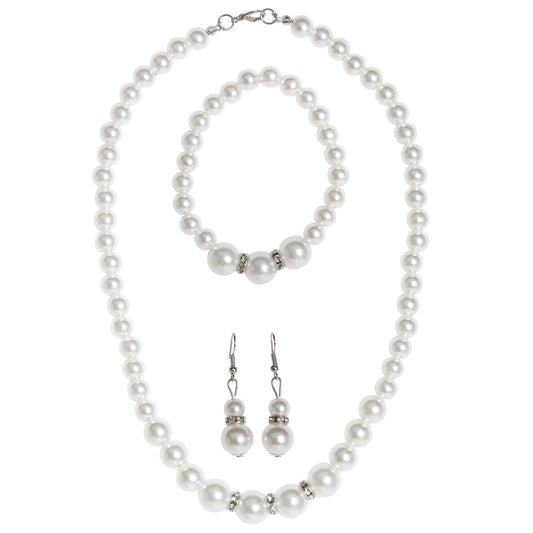 "STRASS PERLENKETTE, OHRRINGE & ARMBAND" – Vorderansicht