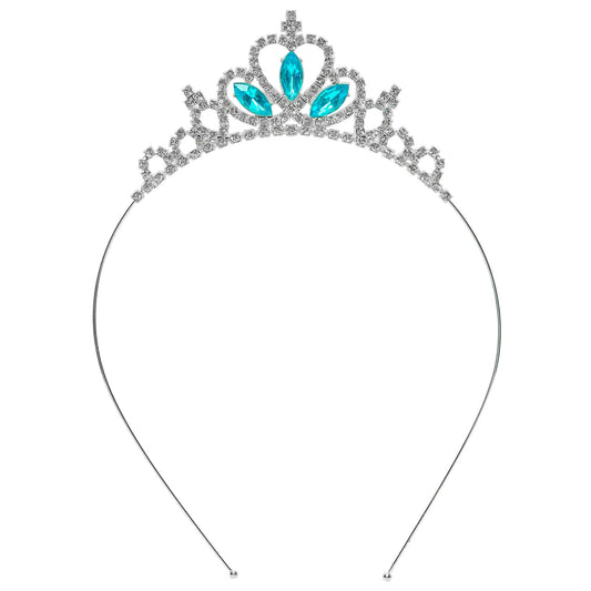 "STRASS TIARA / DIADEM MIT BLAUEN EDELSTEINEN" in Kindergröße – Vorderansicht