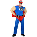 "SUPER BEER MAN" (Muskel Overall mit Umhang, Gürtel mit Dosenhalter, Basecap) – Vorderansicht
