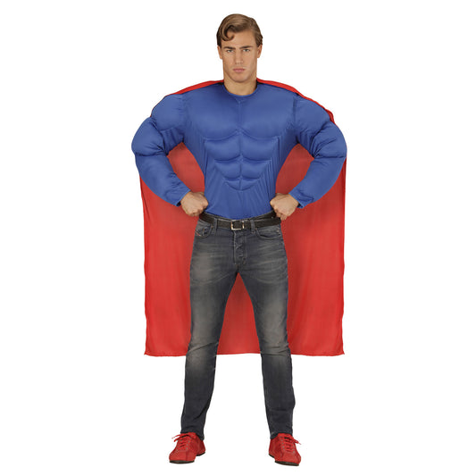 "SUPER MUSKEL HELD" (Muskelshirt, Umhang) – Vorderansicht