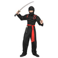 "SUPER MUSKEL NINJA" (Muskelshirt mit Kapuze, Gesichtsmaske, Hose, Gürtel) – Vorderansicht