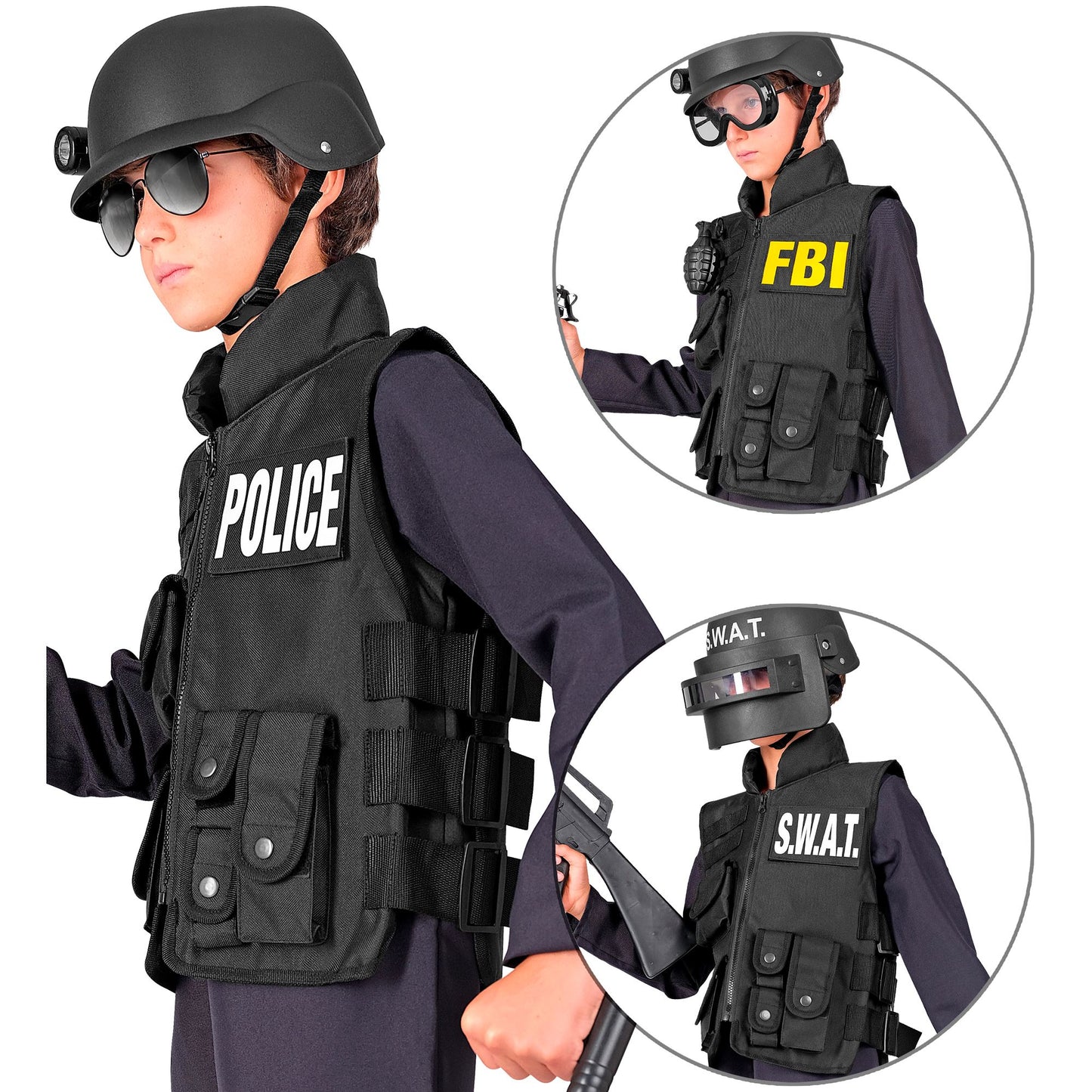 "SWAT | FBI | POLICE TAKTISCHE EINSATZWESTE" mit 6 auswechselbaren Patches - Kindergröße – Ansicht 6