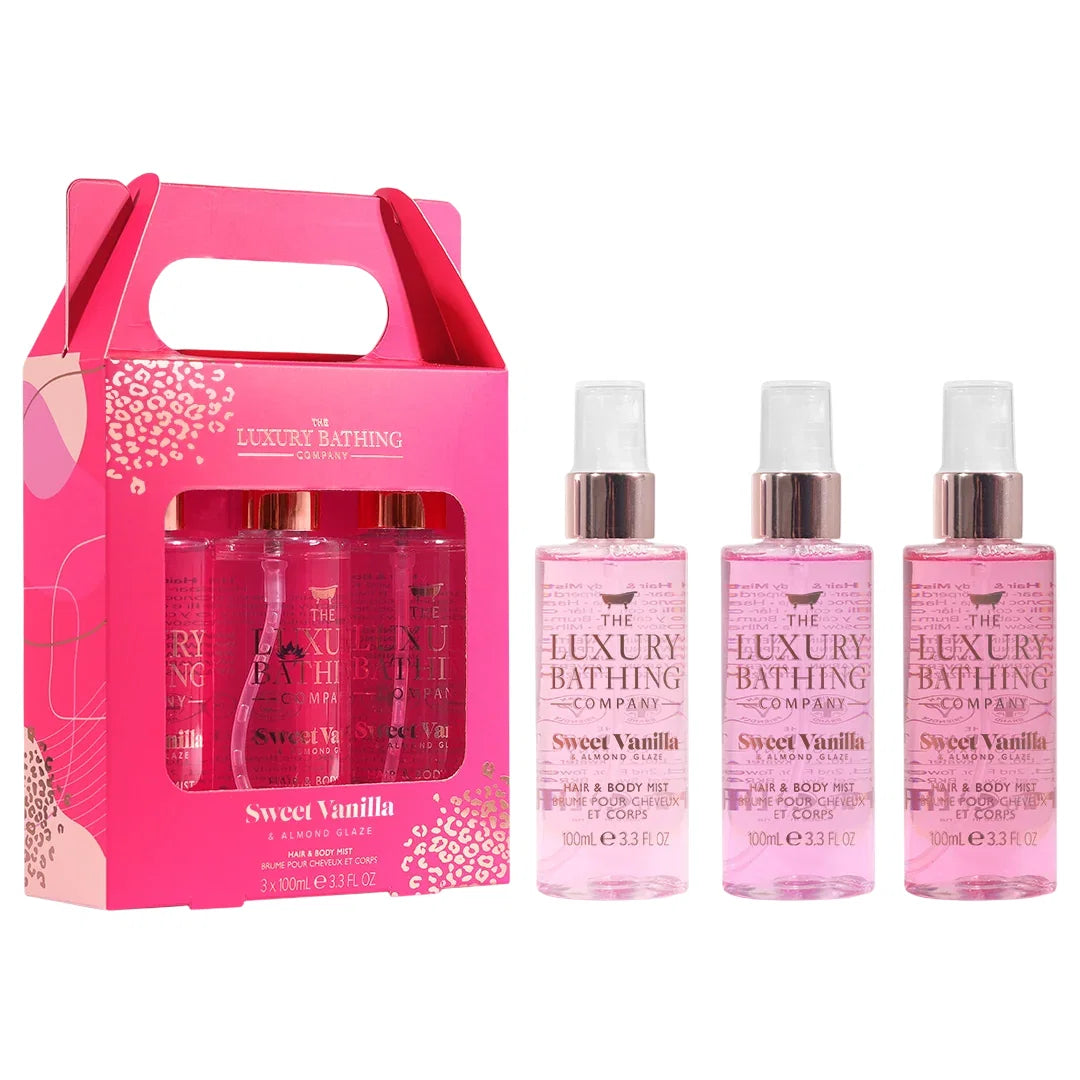 Set Trio, The Luxury Bathing Company, Sweet Vanilla & Almond Glaze, Erfrischend, Körperspray, Für Haar & Körper, 3 stk, 100 ml