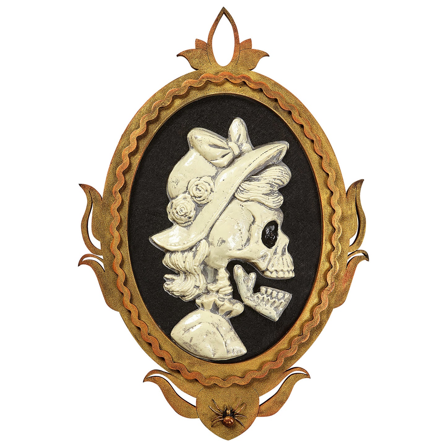 "TOTENKOPF LADY GEMÄLDE MIT ROTEN BLINKENDEN AUGEN & SICH BEWEGENDEM MUND MIT RAHMEN" 32x48 cm - spricht 4 verschiedene Reime, aktiviert durch Bewegungssensor – Ansicht 3