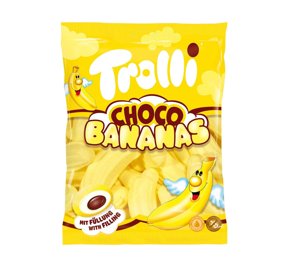 Trolli Choco Bananas 150 g weiche Schaumzucker-Bananen mit Schokoladenfüllung