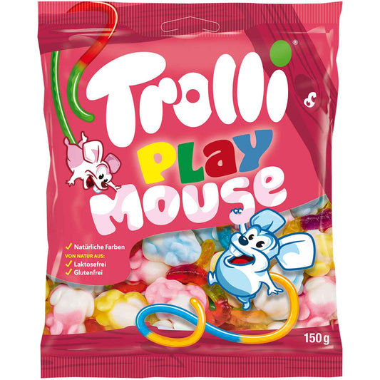 Trolli Playmouse 150g bunte Vanille Schaumzuckermäuse mit Fruchtgummi-Schwänzchen