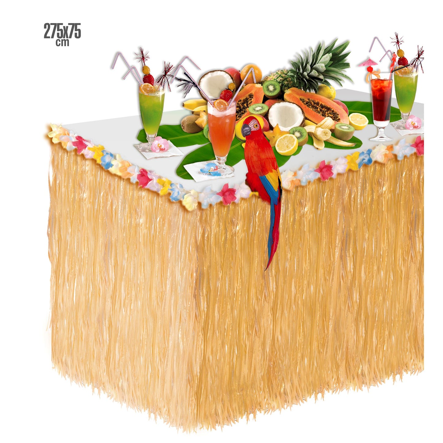 "TROPISCHE TISCHDEKORATION MIT BLUMEN" 275x75 cm – Vorderansicht