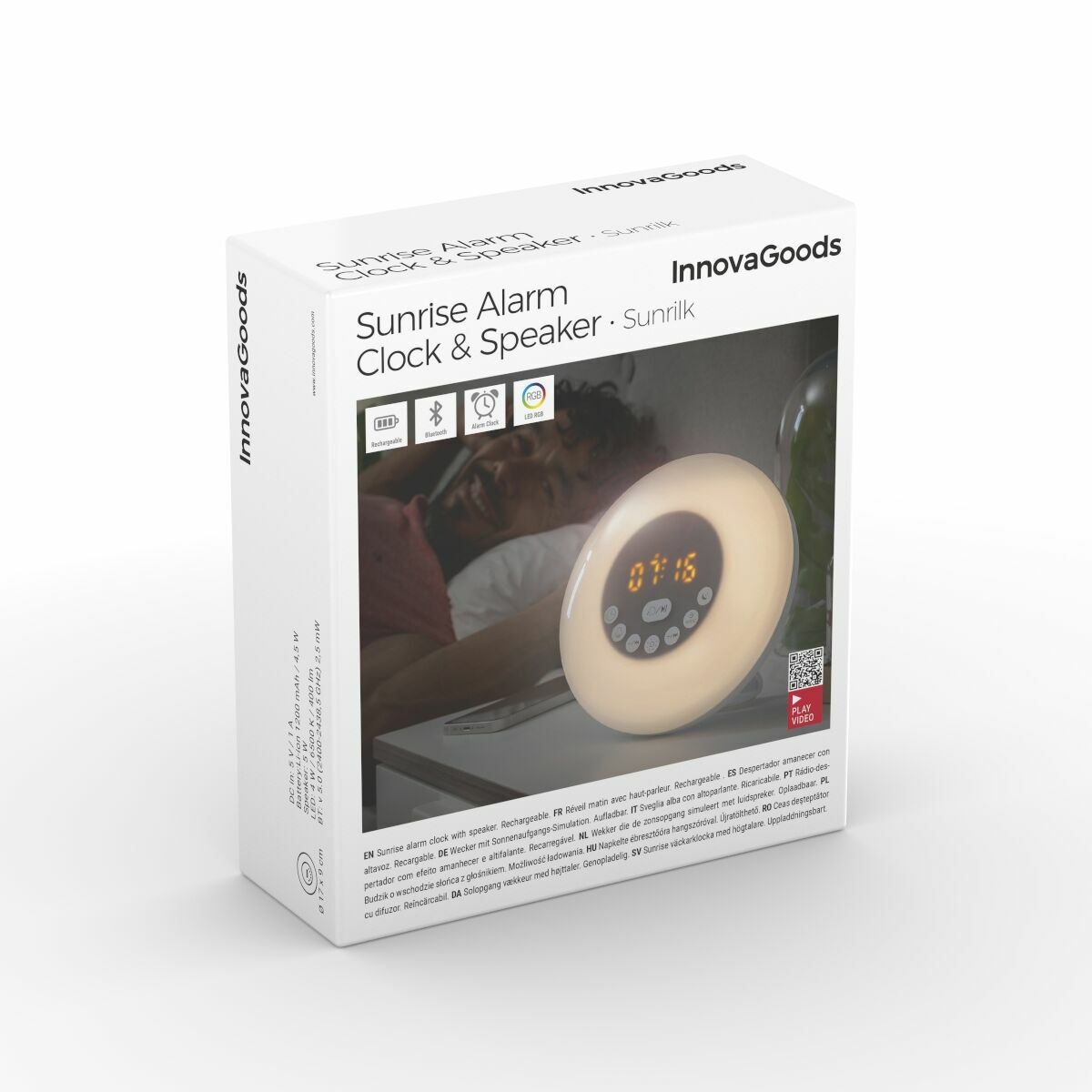 Aufladbarer Sonnenaufgangswecker Sunrilk von InnovaGoods mit Lautsprecher und RGB-Licht – Ansicht 8