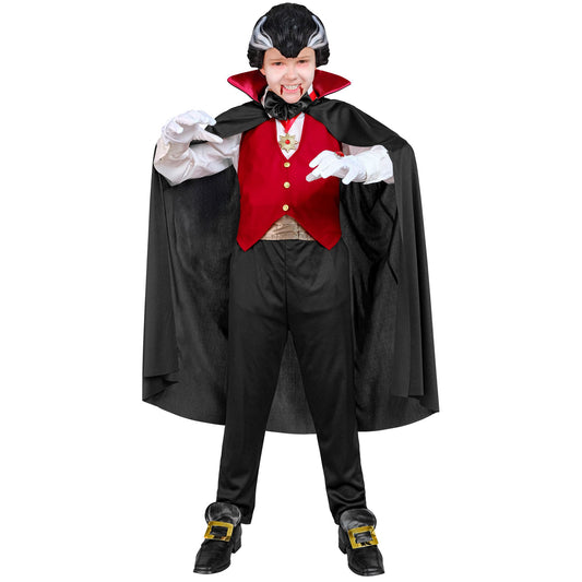 "VAMPIR" (Weste, Kummerbund, Fliege, Kette mit Medaillon, Handschuhe, Umhang) – Vorderansicht