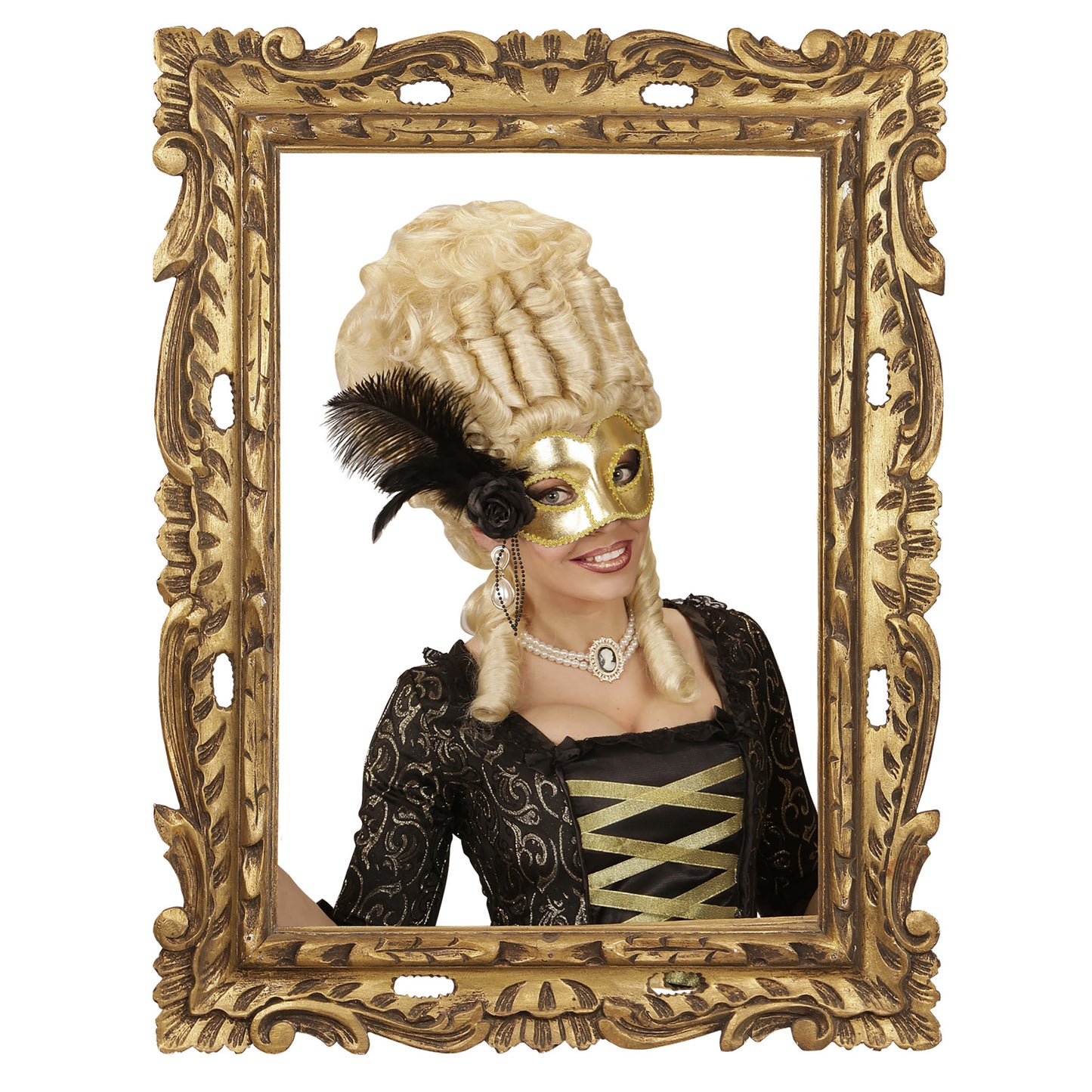 "VENEZIANISCHE AUGENMASKE IN GOLD MIT ROSE, PERLEN UND FEDERN" – Ansicht 4