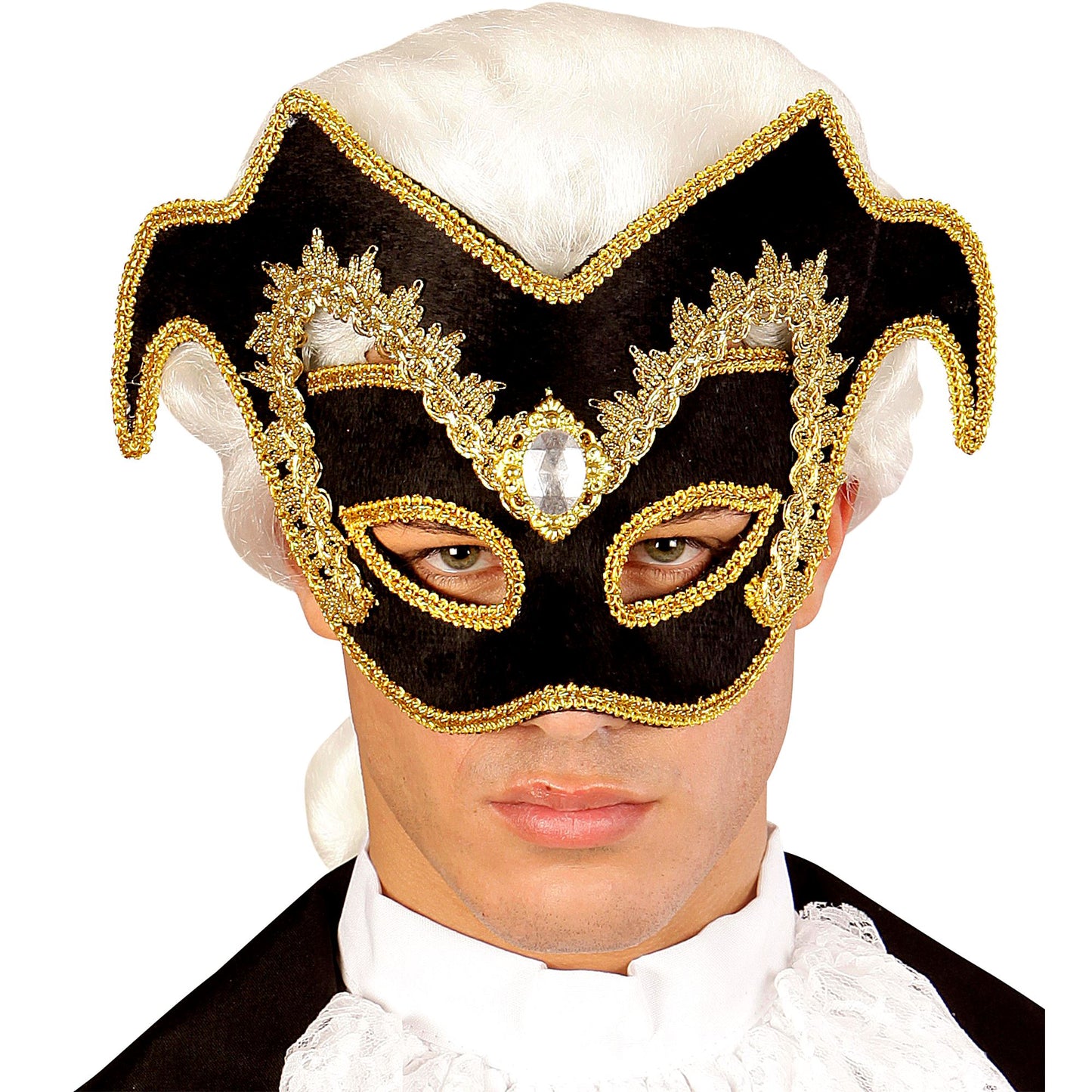 "VENEZIANISCHE UNISEX AUGENMASKE NOBLEMAN MIT EDELSTEINEN UND GOLDENEM RAND" – Ansicht 3