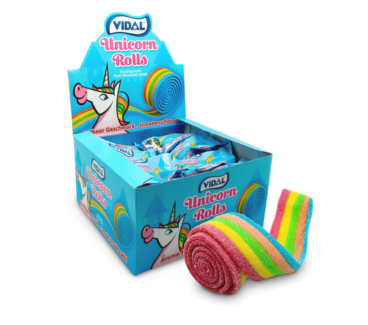 Vidal Unicorn Rolls 24x19g Fruchtgummi Rolle mit Erdbeer Geschmack – Produktansicht