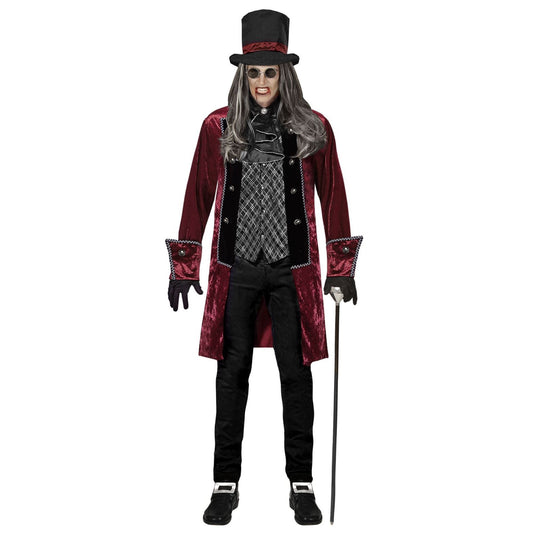 "VIKTORIANISCHER VAMPIR" (Jacke mit Weste, Jabot, Handschuhe, Hut) – Vorderansicht