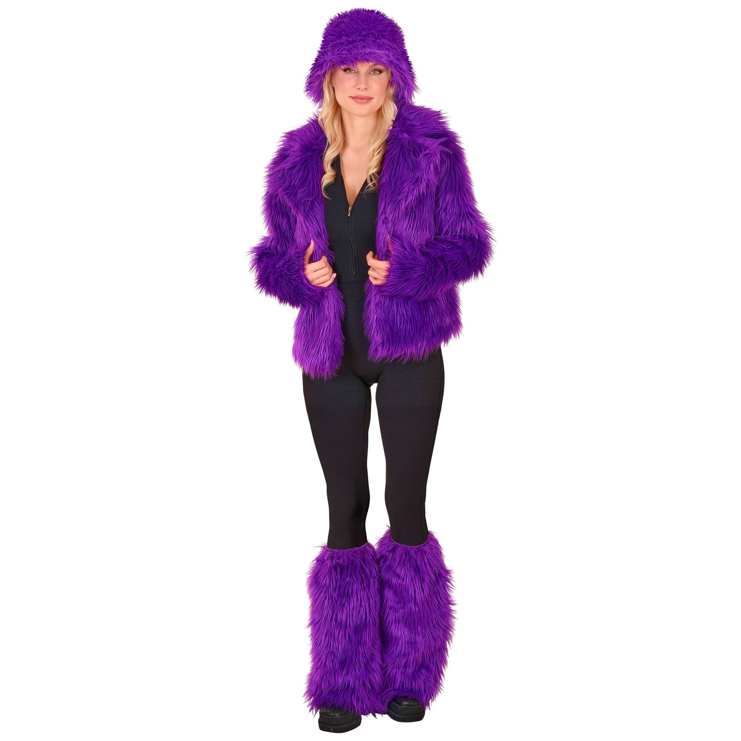 Violette Plüsch Beinstulpen von Widmann – Rückansicht