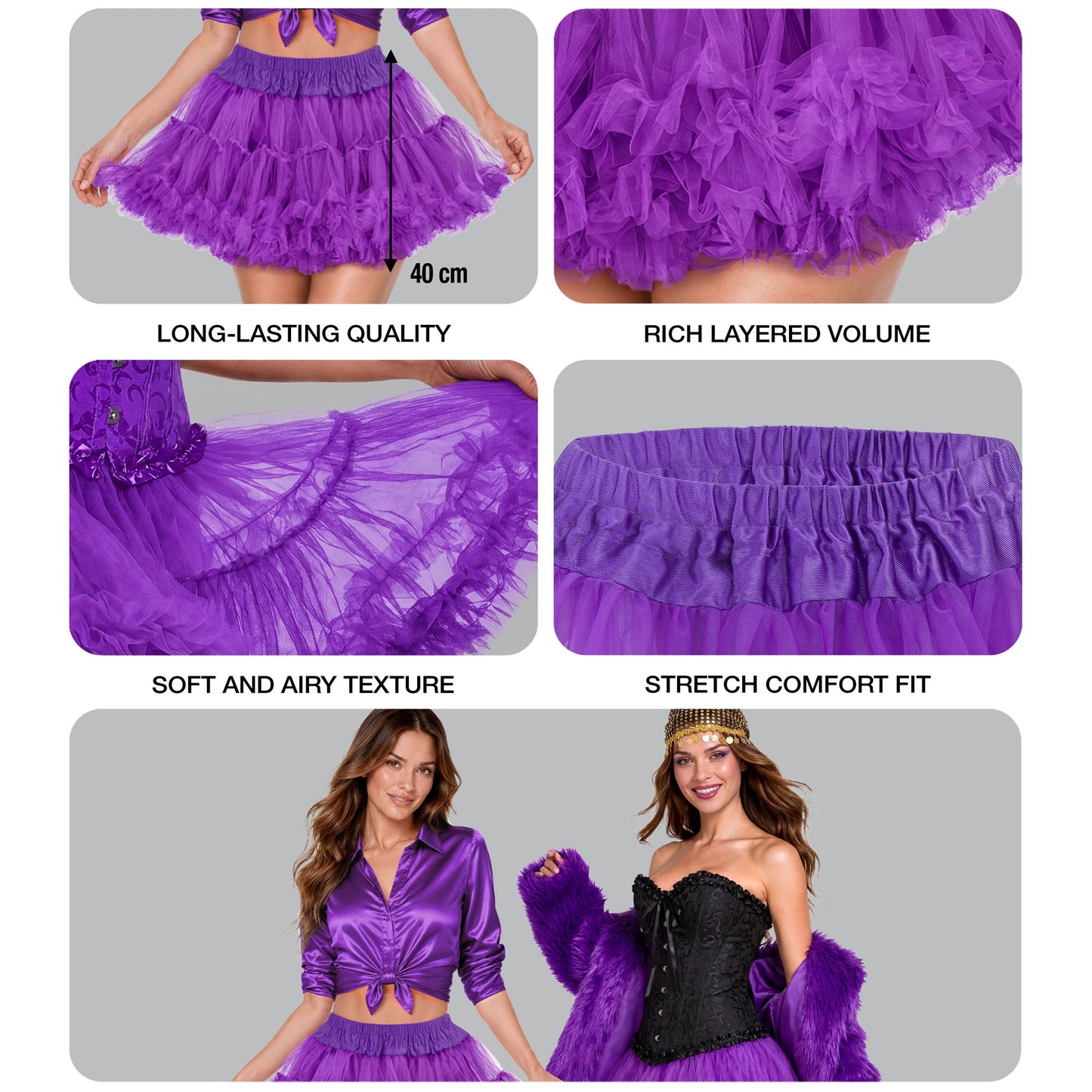 "VIOLETTER TUTU PETTICOAT" weicher mehrlagiger Tüll – Ansicht 6