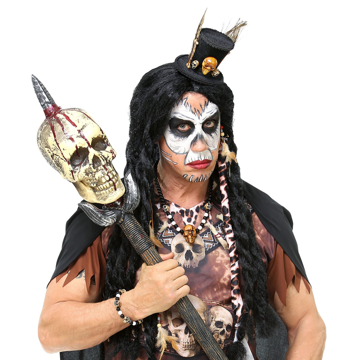 "VOODOO PRIESTERIN" (Minizylinder, Perlenkette mit Totenkopf, Totenkopfarmband mit Perlen) – Ansicht 4