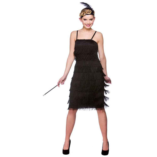 Wicked Costumes Schwarzes Flapper Kleid 1920er mit Feder-Stirnband – Produktansicht
