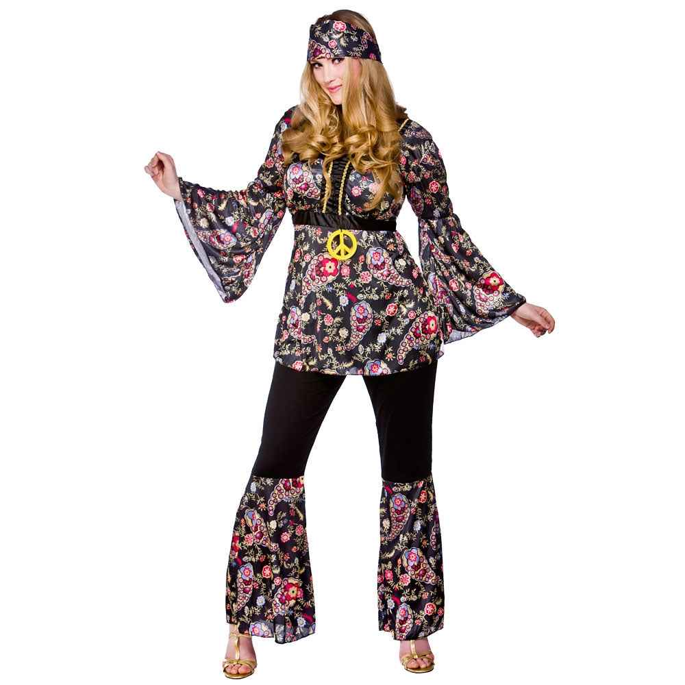 Wicked Costumes Hippie Braut Kostüm – 60er Schwarz Floral Damen - Fasnacht24.ch