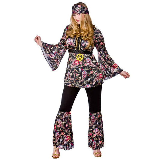 Wicked Costumes Hippie Braut Kostüm – 60er Schwarz Floral Damen - Fasnacht24.ch