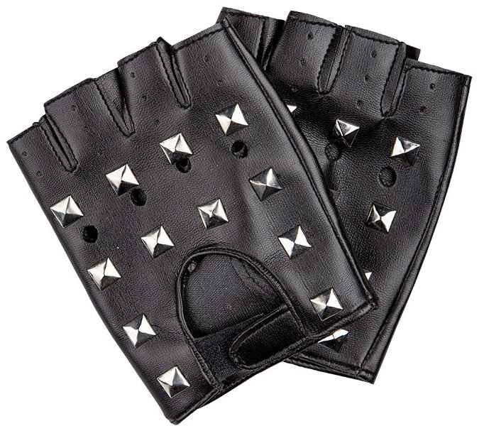 Wicked Costumes Schwarze Leder Biker Handschuhe mit Nieten – Halb-Finger - Fasnacht24.ch