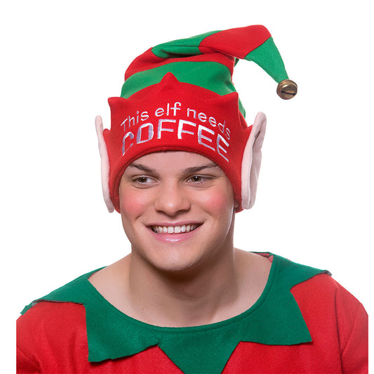Wicked Costumes Elf Mütze Grün-Rot mit Kaffee-Tassen Motiv - Fasnacht24.ch – Produktansicht