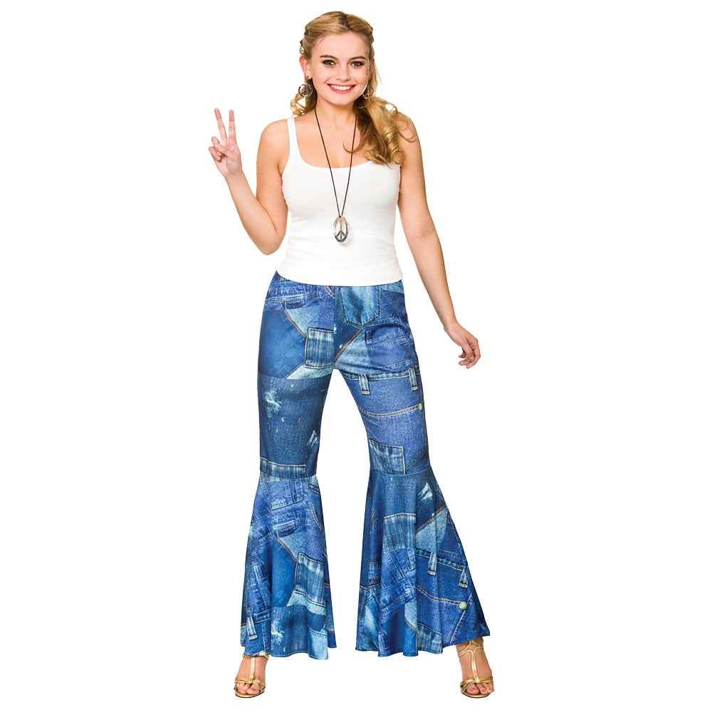 Wicked Costumes Hippie Schlaghose – Blaue Flared Jeans Aus Stretch-Denim - Fasnacht24.ch