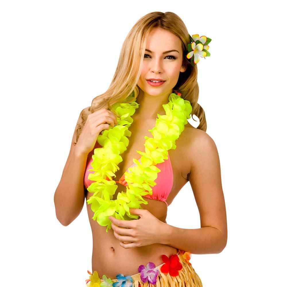 Wicked Costumes Waikiki Petal Lei Blumen Halskette – Neon Gelb 9,5cm - Fasnacht24.ch