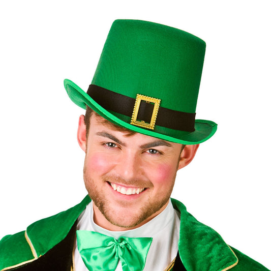 Wicked Costumes Leprechaun Zylinder Hut – Grün Samt mit Goldener Schnalle - Fasnacht24.ch