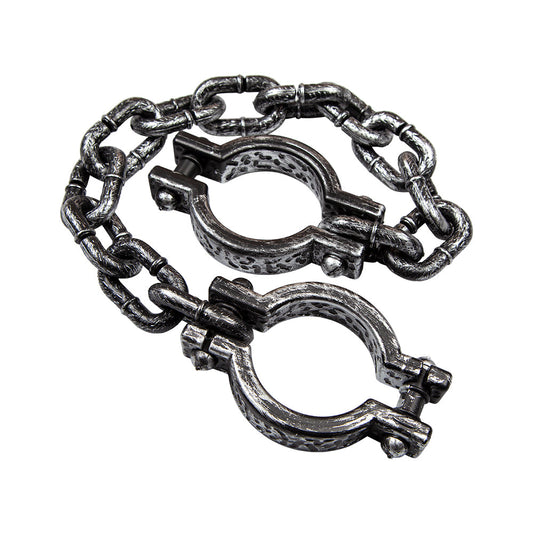 Rugged 82cm steel prisoner chains with cuffs for Halloween costumes.