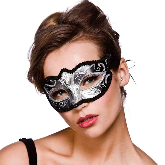 Wicked Costumes Verona Augenmaske Schwarz Silber – Venetian Stil - Fasnacht24.ch