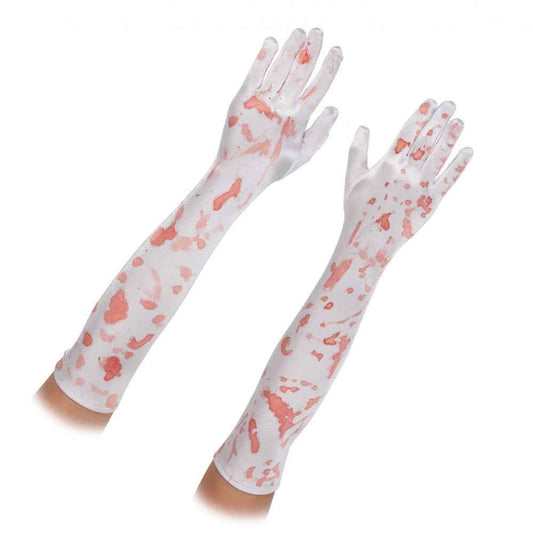 Wicked Costumes Halloween Blutbespritzte Weisse Lange Handschuhe – Ellenbogenlang – Produktansicht