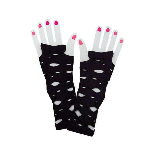 Wicked Costumes Zerrissene Fingerlose Handschuhe – Schwarze Strickhalblang - Fasnacht24.ch