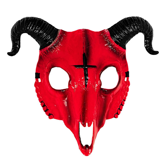 "WIDDERSCHÄDEL DES SATANS MASKE AUS ROTEM HARDPLASTIK" – Vorderansicht