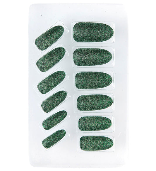 Widmann Selbstklebende Press-On Nägel – 12 Stück, Smaragdgrün Glitzer - Fasnacht24.ch