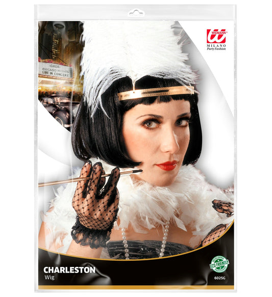 Schwarze Charleston Bob Perücke im 1920er Jahre Stil mit glattem, glänzendem Haar