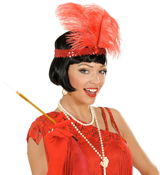 Widmann Rotes 20er Jahre Haarband – Pailletten, Federn & Schmuckstein - Fasnacht24.ch