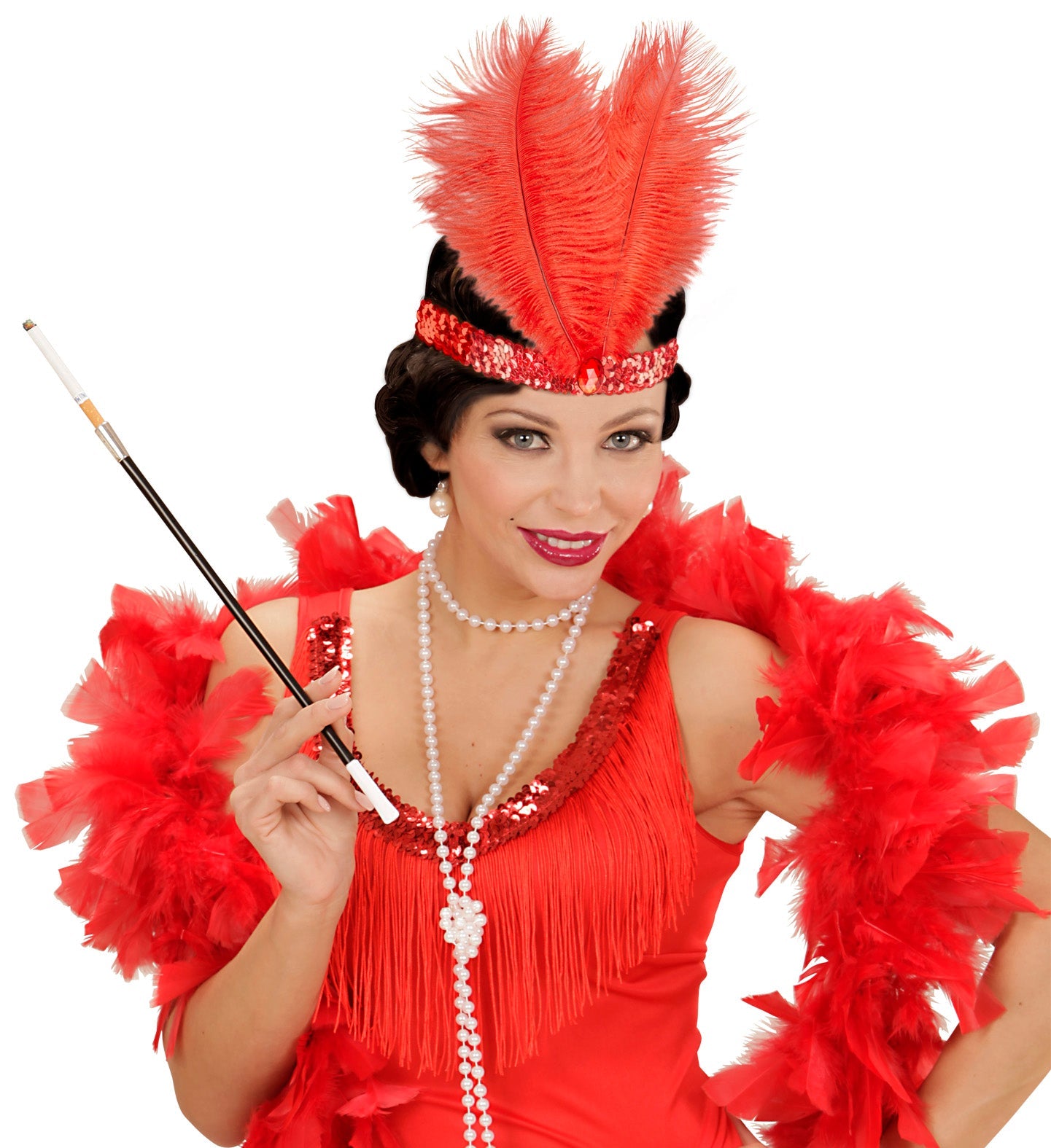 Widmann Rotes 20er Jahre Haarband – Pailletten, Federn & Schmuckstein - Fasnacht24.ch