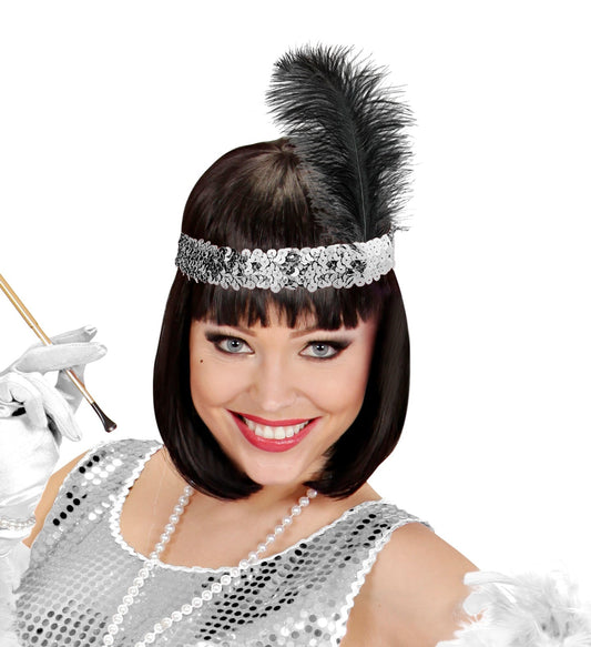 Widmann 20er Jahre Silber Pailletten Stirnband Mit Feder – Vintage Accessoire - Fasnacht24.ch