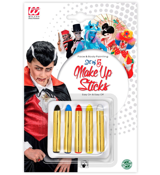 Widmann 5er-Set Schminkstifte in Grundfarben für Kinder und Halloween.