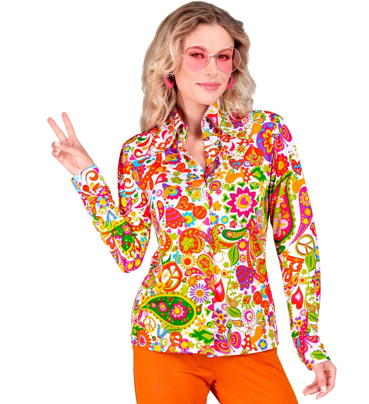 Widmann 60s Hippie Bluse – Peace Paisley Print, Leichte Viskose - Fasnacht24.ch