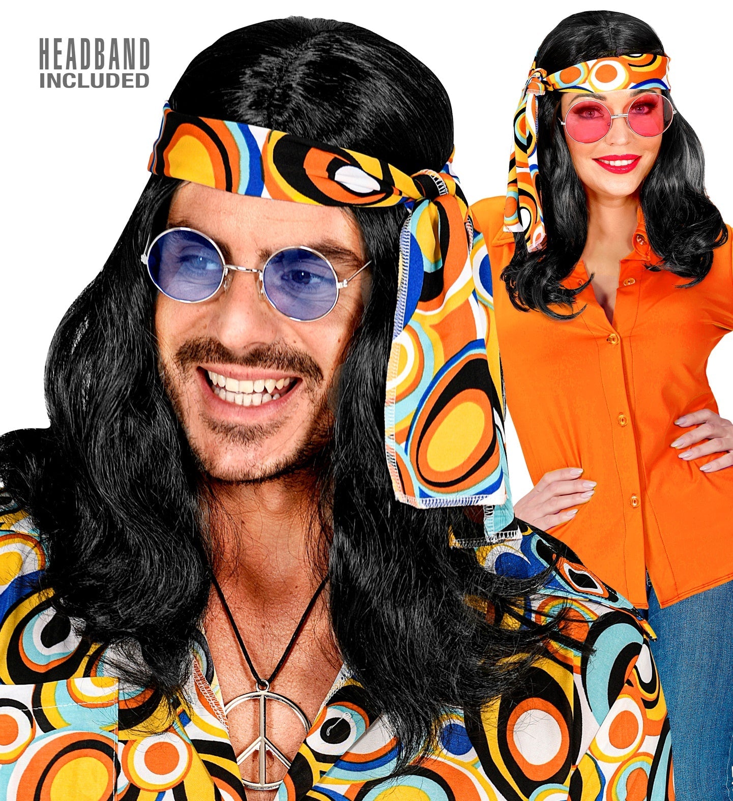 Widmann 70er Disco Fever Perücke – Schwarz Unisex Mit Stirnband - Fasnacht24.ch