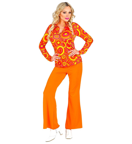 Widmann Hippie Bluse – 70s Bubbles Orange, Butterfly Kragen - Fasnacht24.ch