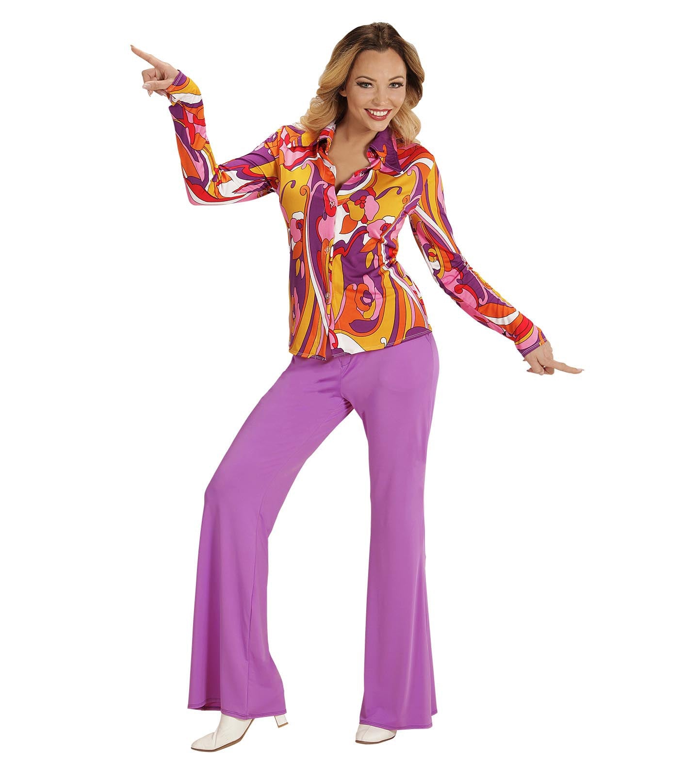 Widmann Retro 70s Bluse – Leichte Viskose, Orchidee Farbe - Fasnacht24.ch