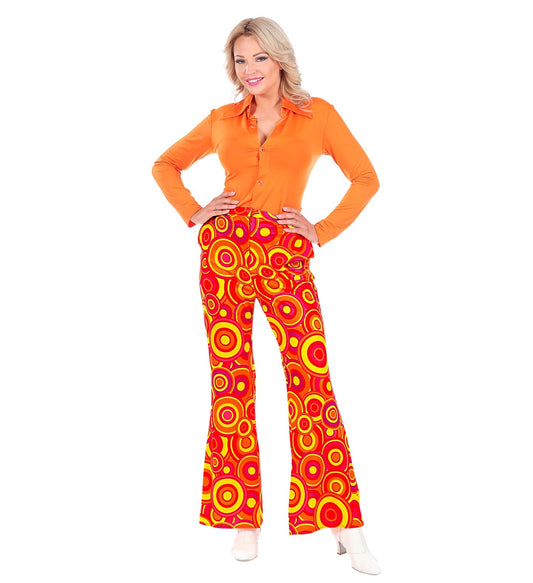 Widmann 70s Damen Flared Pants – Orange Retro Disco Hose - Fasnacht24.ch